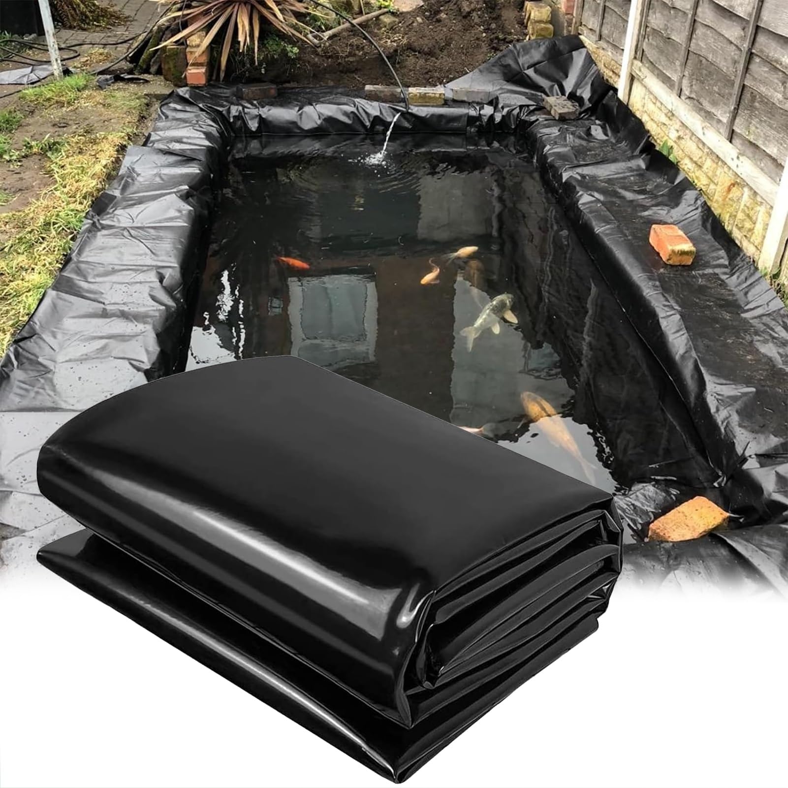 Revestimiento Negro para Estanque Forro Impermeable para Estanque 3x7m 5x6m 7x8m 8x10m Membrana Grande para Estanque de Peces Lona Plegable para Estanque de 0.12mm para Fuente Jardín Lago Artificial(2