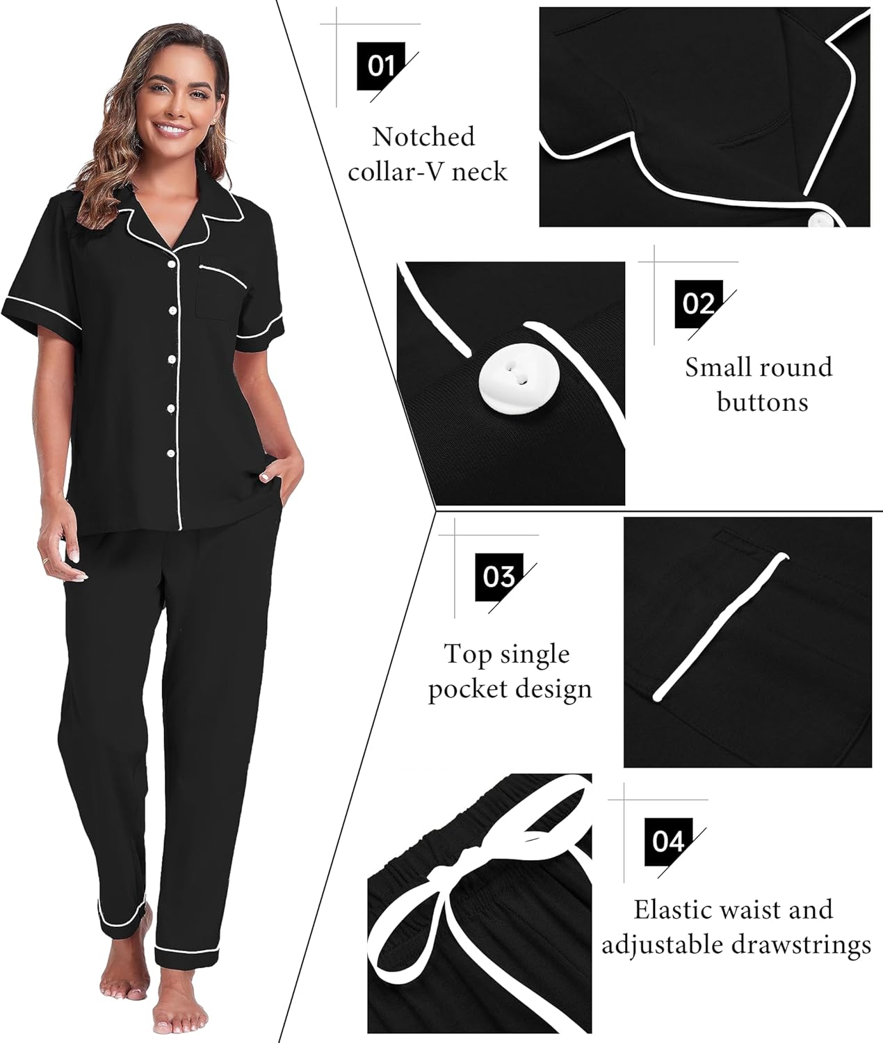 COLORFULLEAF 100% Cotton Women's Pajamas Sets Button Down Sleepwear Short Sleeve with Long Pants Lounge Pj set - Image 5