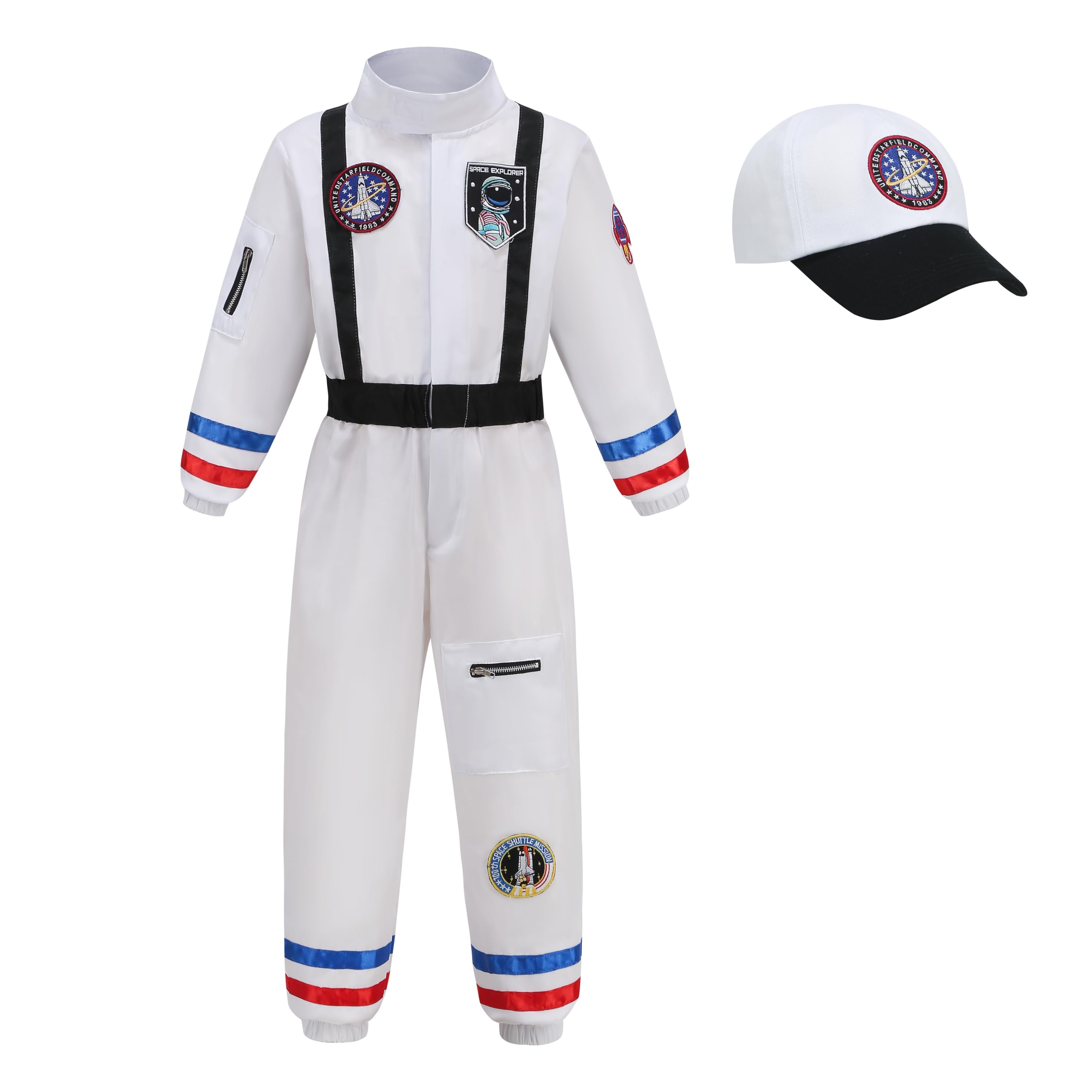 Kosgraiy Kid Astronaut Costume with Cap,Boys and Girls Spacesuit,Halloween Space Costume Kid