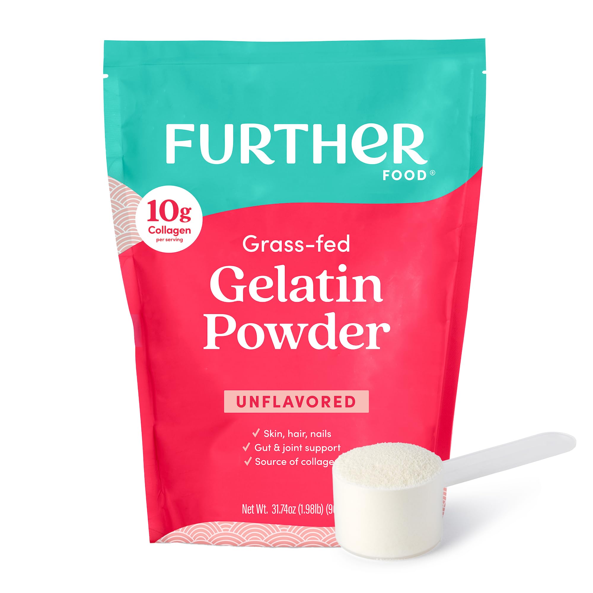 Further Food Premium Gelatin Powder – Unflavored, Grass-Fed & Pasture-Raised Beef Hide, Non-GMO, Sugar-Free, Keto & Paleo Friendly, 31.74 oz