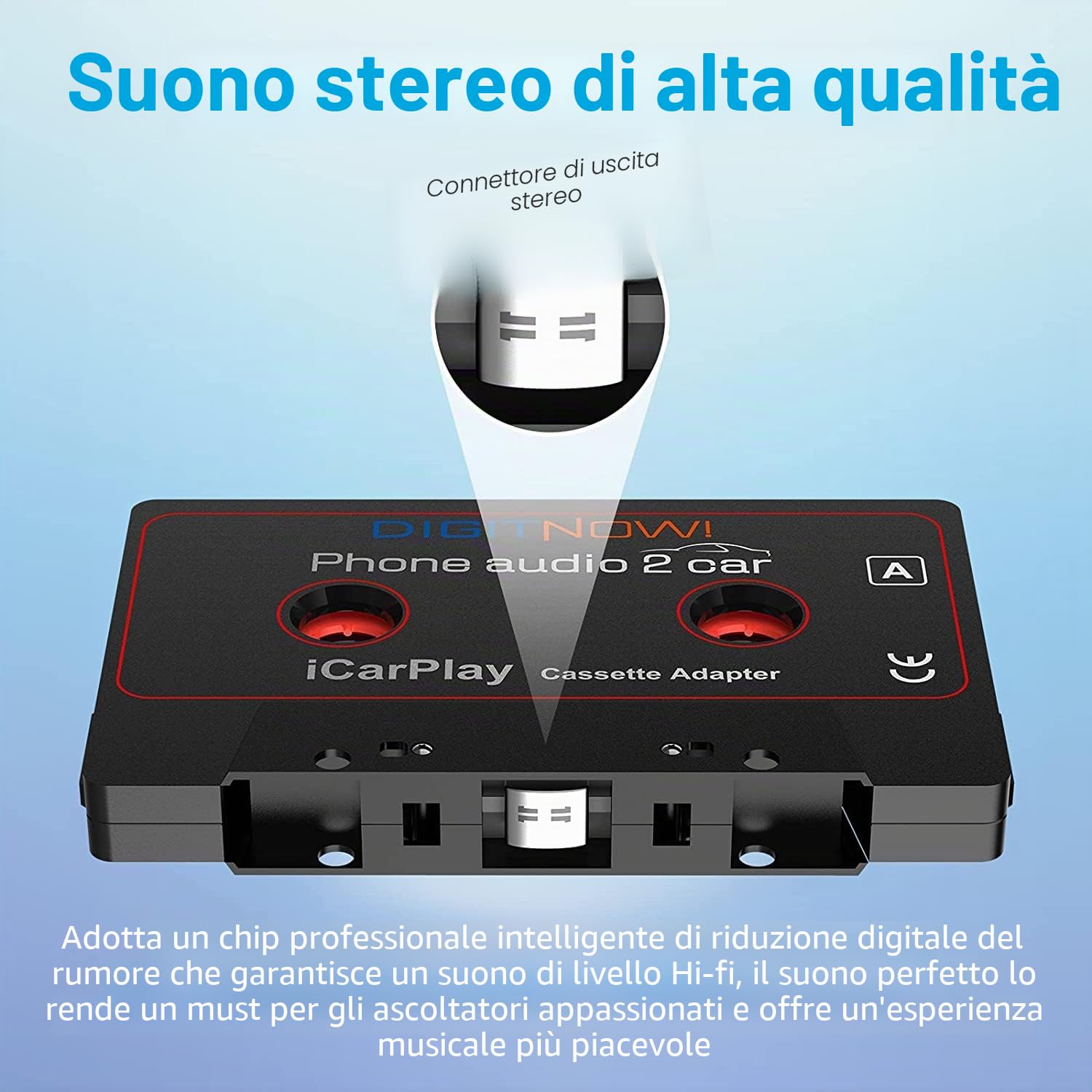 Digitnow auto cassetta adattatore audio tape, ascolta il tuo iPod o altri dispositivi audio tramite il lettore cassette da auto, jack da 3.5 mm.