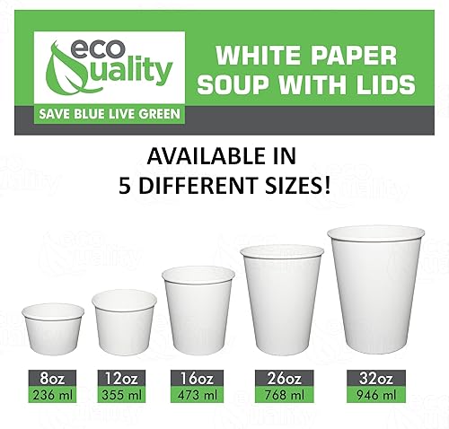 Miniatura 2 de EcoQuality Recipientes desechables de papel blanco para sopa de 8 onzas [100 unidades] – recipientes de media pinta para helado, tazas de yogur