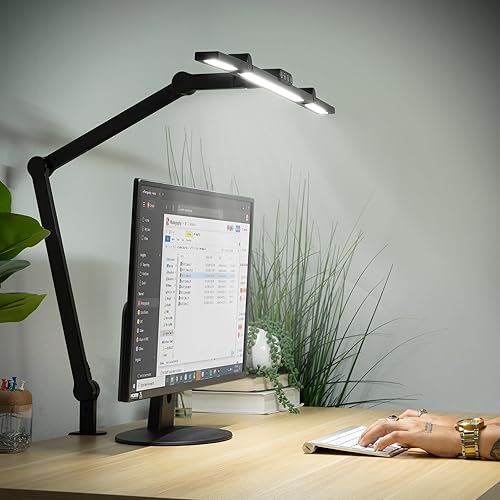 Miniatura 6 de Mount-It! Lámpara de escritorio LED con brazos oscilantes ajustables y base de abrazadera, control táctil, atenuación continua y 5 temperaturas de