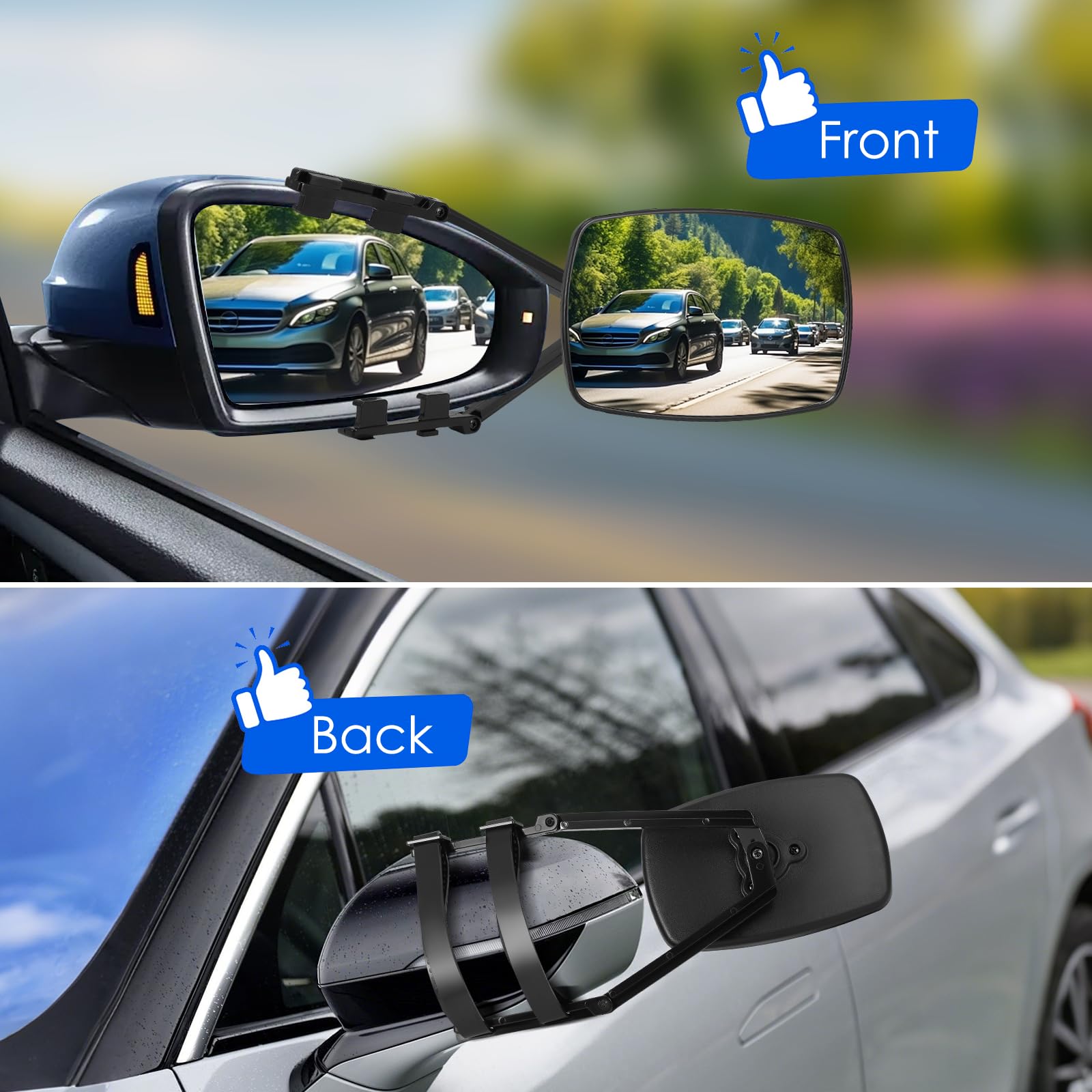 2 espejos para remolque de coche, espejos para caravana con correas para caravana, autocaravana y todos los vehículos comunes, espejos retrovisores exteriores para caravanas