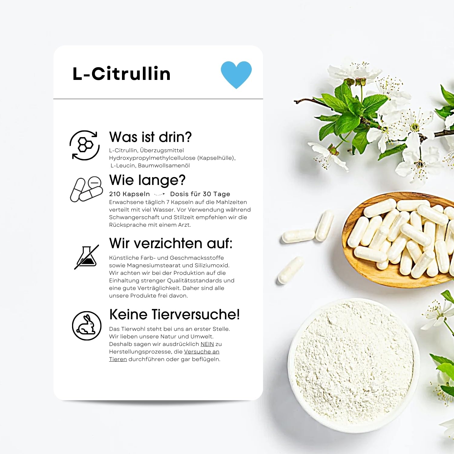 Fair & Pure L-Citrullin 700mg, 210 Kapseln, Nahrungsergänzungsmittel vegan ohne Magnesiumstearat, in Deutschland hergestellt