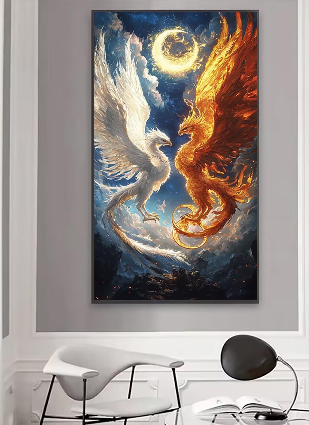 Diamentowa sztuka feniks zestawy do malowania diamentami dla dorosłych księżyc duży 55 x 110 cm sztuka i rzemiosło dla dzieci początkujących DIY 5D pełne wiercenie kryształ klejnot sztuka haft