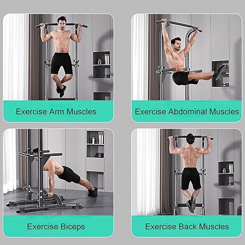 Miniatura 7 de Estación de dominadas, torre de fitness multifunción Equipo de entrenamiento de fuerza para gimnasio en casa con estación de inmersión y barra de