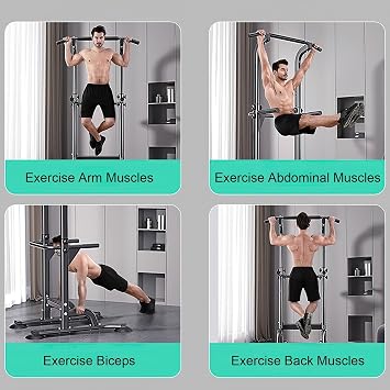 Power Tower, Multi-function Pull Up Station with Pull Up Bar and Dip Station Adjustable Workout Equipment for Home Gym Strength Training Max Load 550lbs