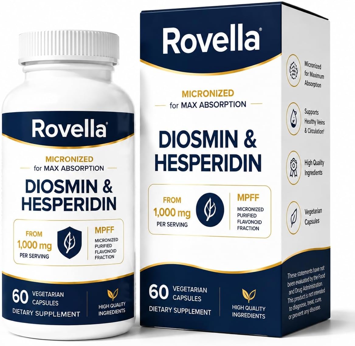 Rovella Diosmin Hesperidin, 1000 mg, 60 Count