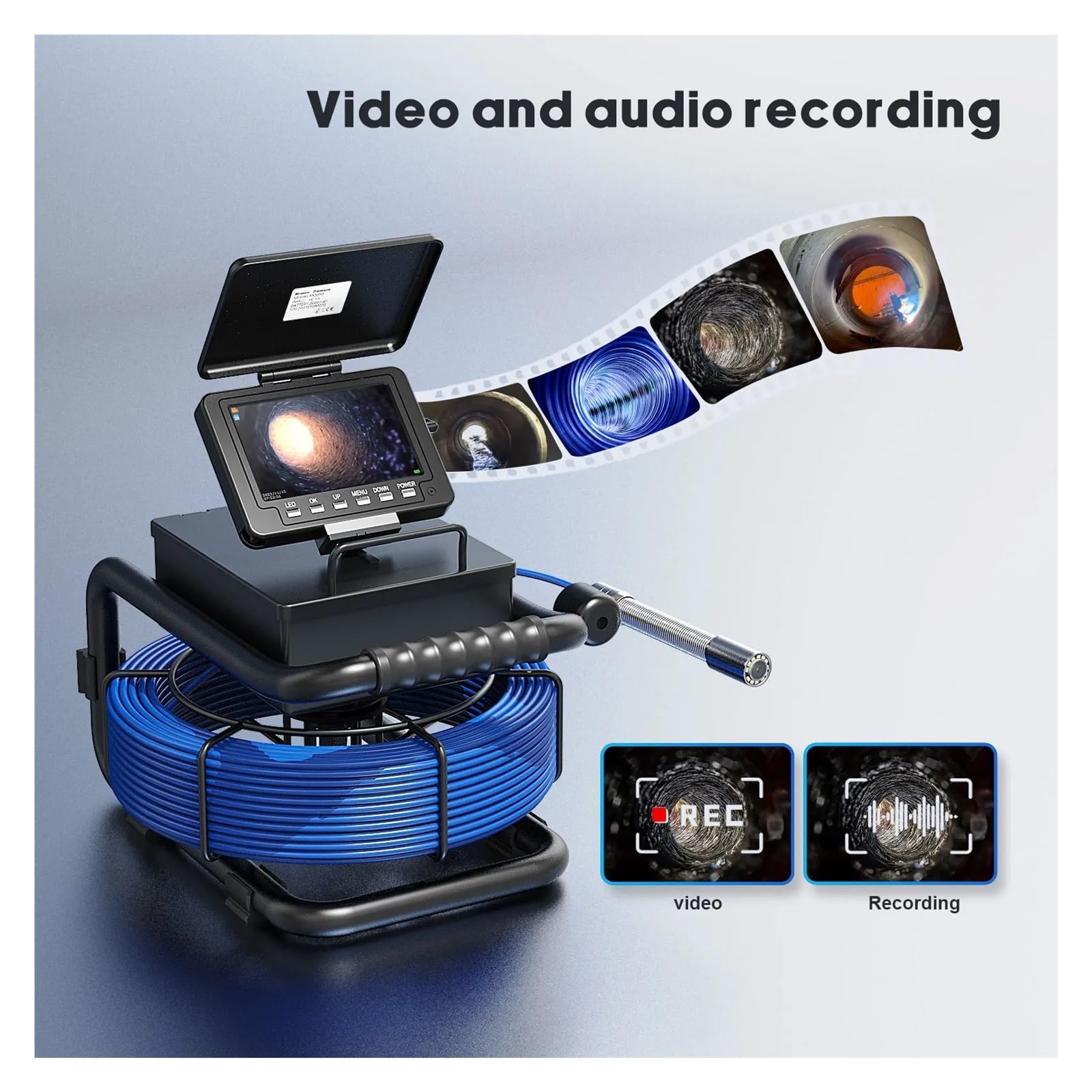 Pipe Inspection Camera With 512 Transmitter + Self-Leveling Recording +5inch DVR Drain Sewer Inspection Video Endoscope(10m)