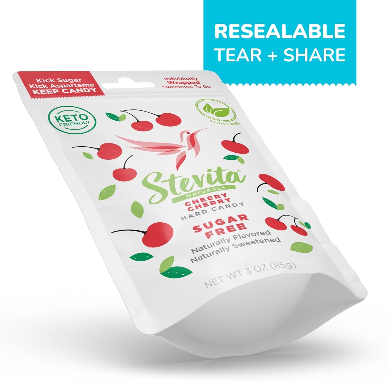 Stevita Hard Candy, Cheery Cherry - 25 Individually Wrapped Pieces - Sugar & Aspartame Free - Naturally Flavored & Sweetened - Non-GMO, Gluten Free, Keto Friendly (Pack of 2)