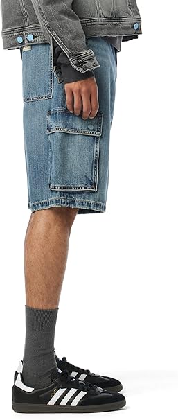 Amazon | HUDSON メンズ 90年代 デニム カーゴショーツ, 溶岩石, 30