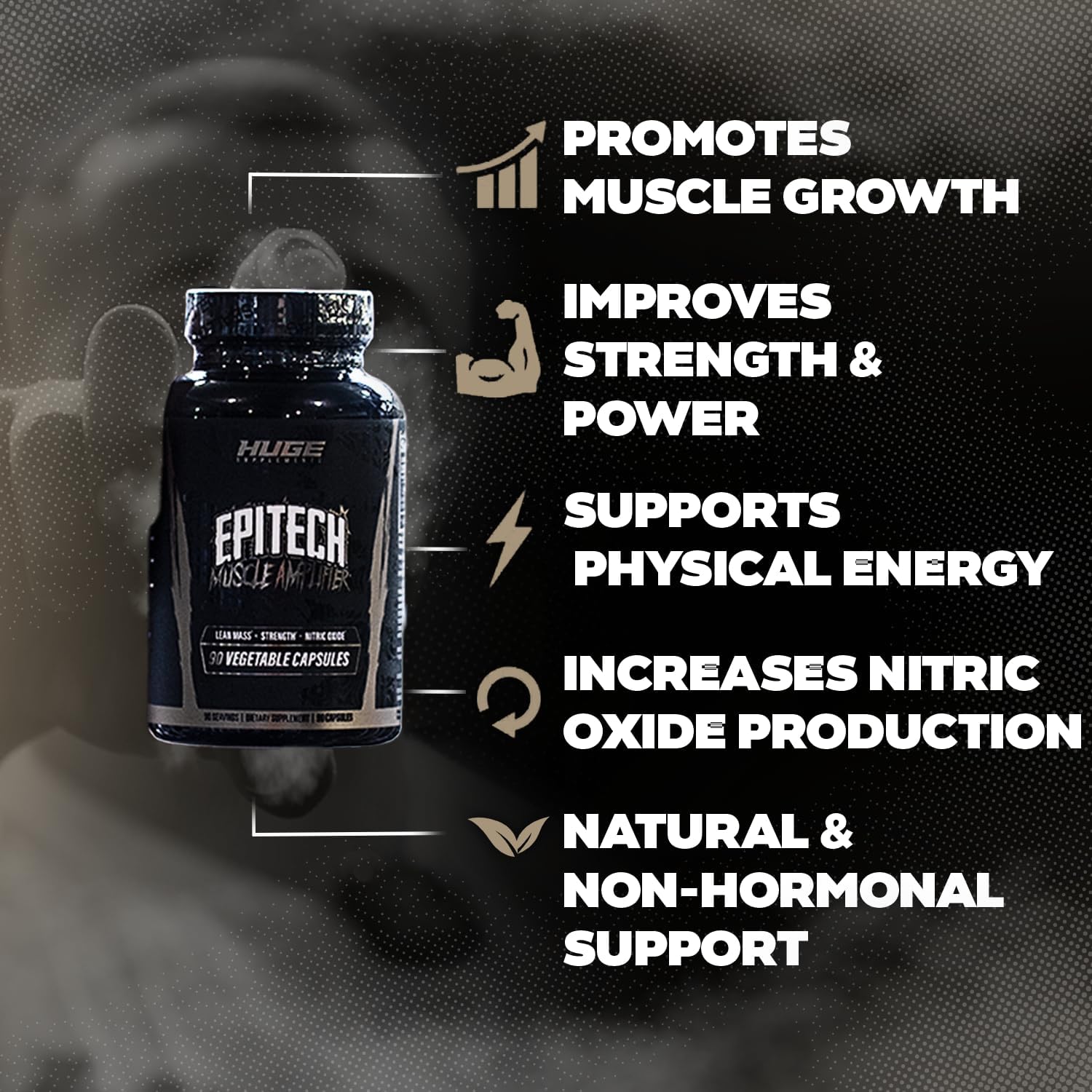 Epitech® Epicatechin Supplement – Natural Myostatin Inhibitor for Muscle Growth, Optimally Dosed, Added BioPerine® for Maximum Absorption, Boosts Endurance, Nitric Oxide & Recovery – 90 Servings