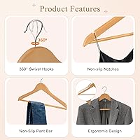 Vista 5 de ZENY Perchas de Madera Premium Paquete de 50, Perchas para Abrigos con Gancho Giratorio de 360 Grados, Perchas para Ropa para Trajes, Camisas
