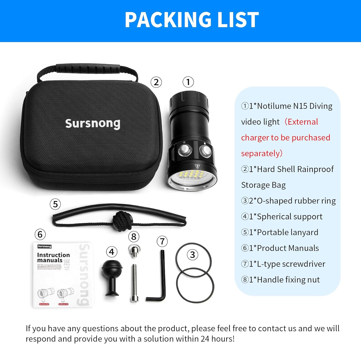 Noctilume N15 6000 Lumens Dive Light - Professional Underwater Video Light with 90 CRI, 6500K White Light, for Scuba Diving/Underwater Photography/Videography (IP68 Waterproof, 80m Depth)