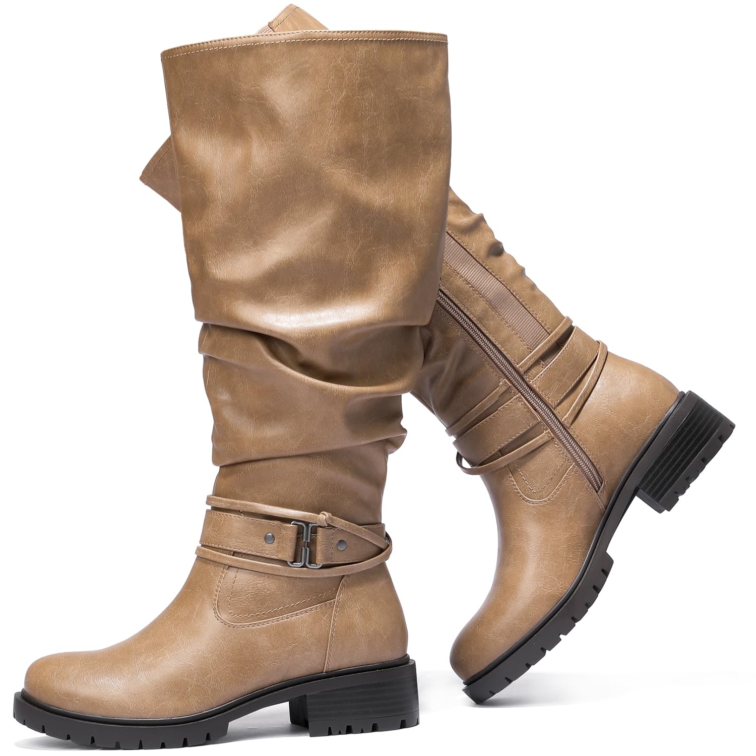 Luoika Womens Extra Wide Calf Knee High Boots Plus Size Slouchy Knee-High Boots Wide Width Low Heel Winter