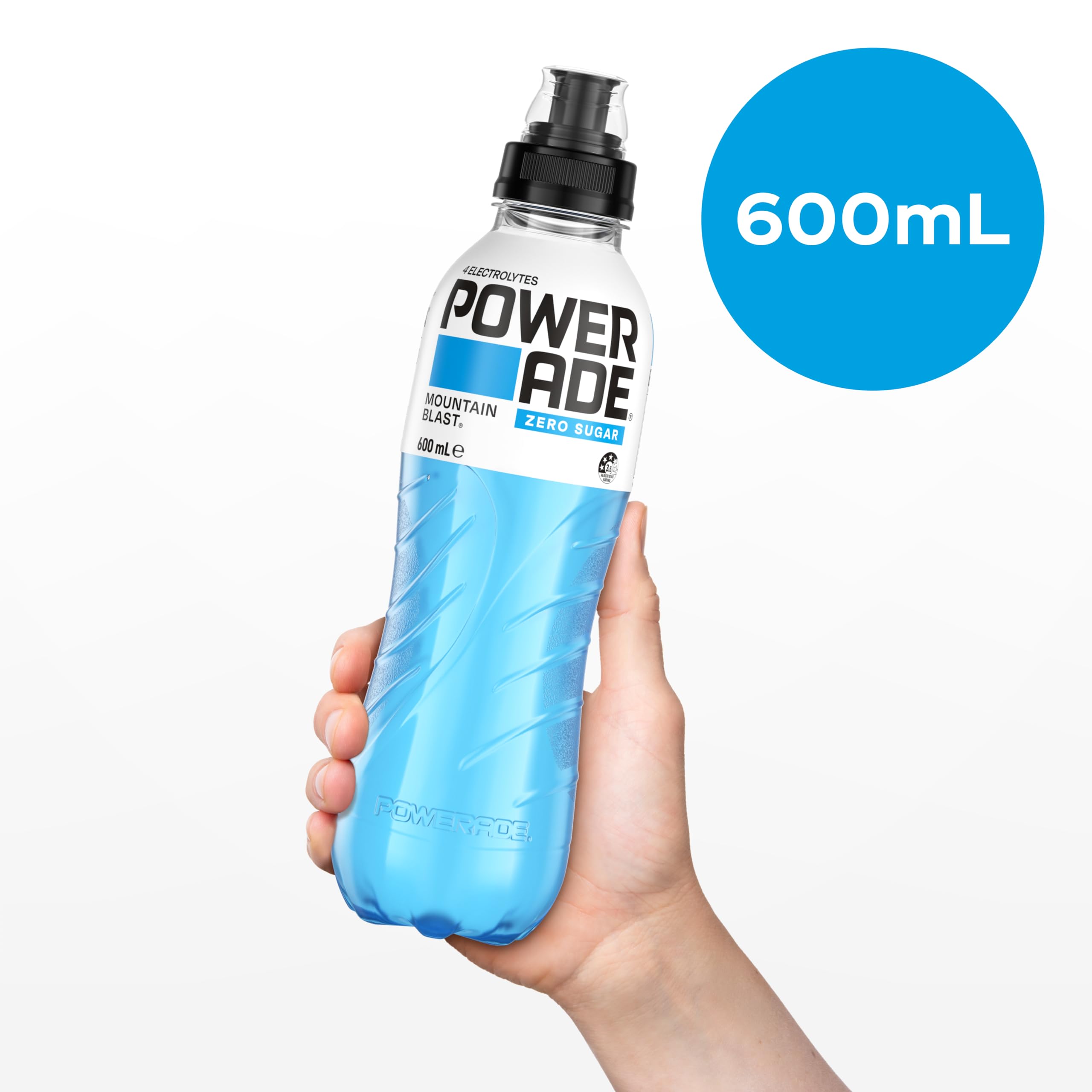 Powerade ION4 Mountain Blast Zero Sugar Sport Drink Multipck Bottiglie con tappo Sipper 12 x 600 ml