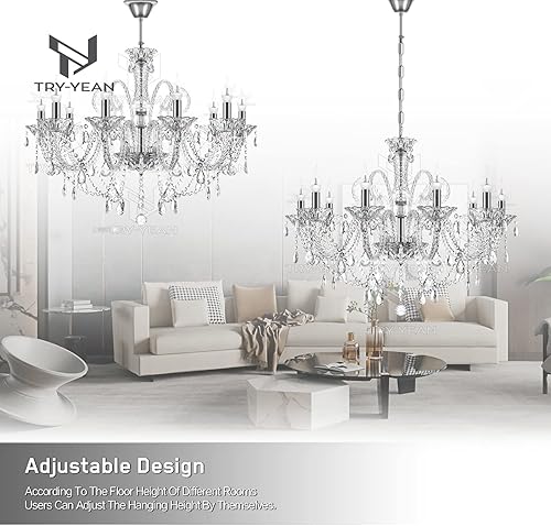 Miniatura 4 de TRY-YEAN Lámpara de araña moderna de 10 luces transparente K9 de cristal ajustable empotrado para techo lámpara colgante E12 para dormitorio sala de