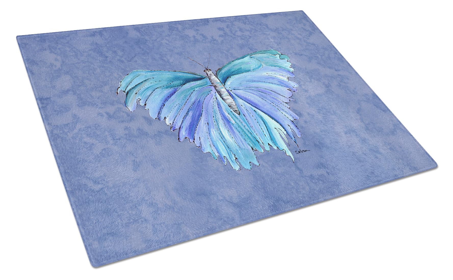Caroline's Treasures Planche à découper en verre Motif papillon sur ardoise Bleu Taille L