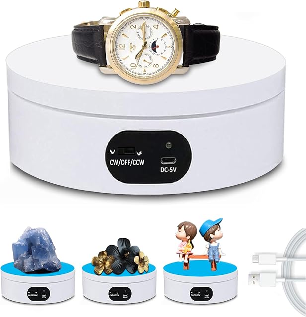 Motorized Rotating Display Stand,Turner Cup Platform for Epoxy Glitter Tumbler, 360 Automatic Mute Rotating Turntable, Tumbler Making Supplies Spinner, Base for Product Video Show, Battery USB Balck
