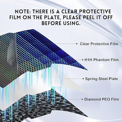 Miniatura 10 de Placa de construcción de PET PEO texturizado de doble cara para Bambu Lab X1CX1X1EP1PP1SA1, diamante liso PEO+fibra de carbono PET Primavera Placa