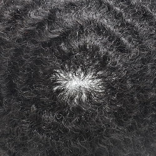Miniatura 4 de LYRICAL HAIR Afro Toupee - Sistema de cabello de repuesto para hombres negros, 8 x 10, totalmente transparente, encaje francés, rizado, cabello