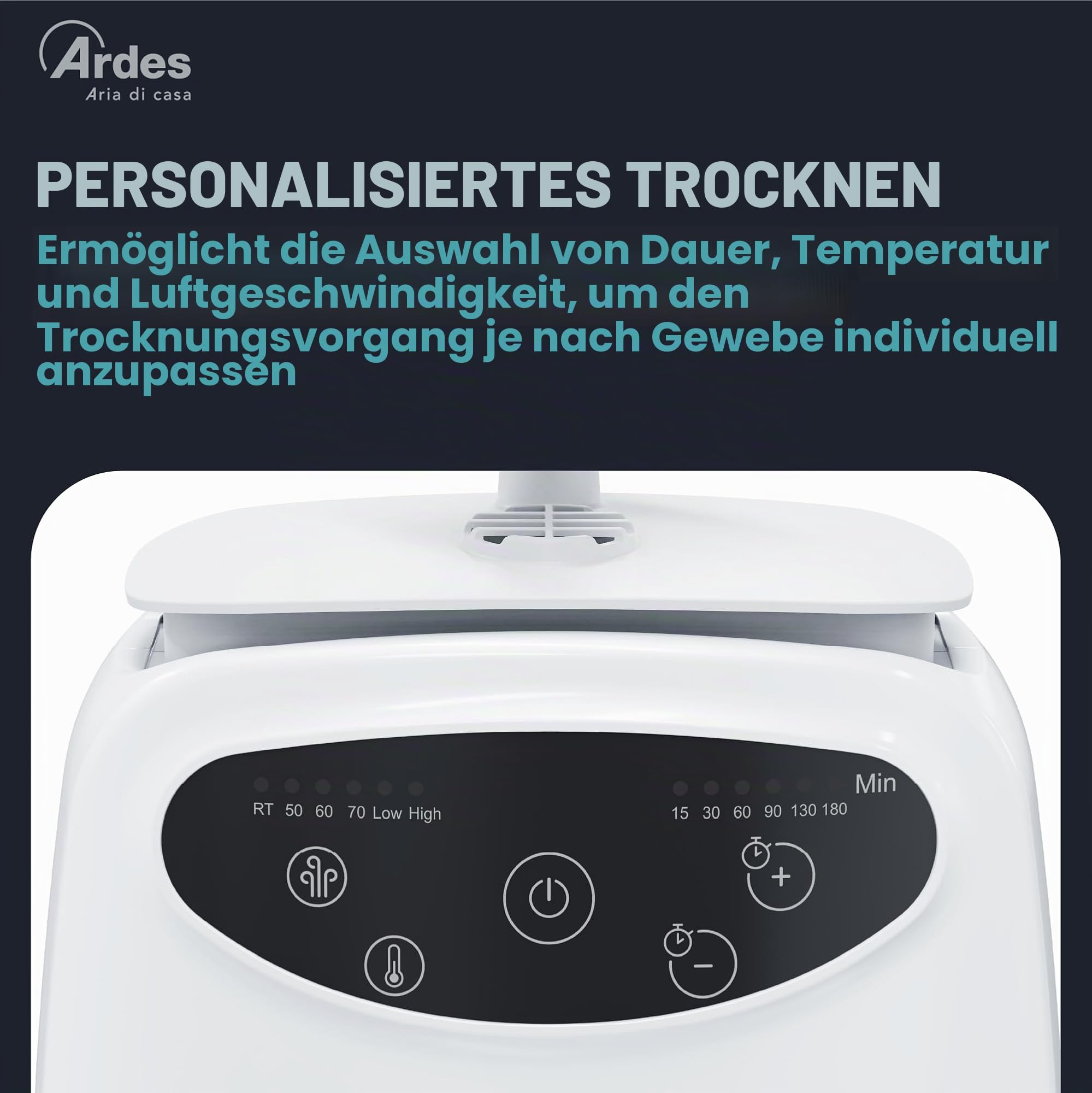 Ardes BLOWY PRIME Automatisches Bügelgerät und Trocknungspuppe 2-in-1, Vertikales Bügeln ohne Falten, 4 Gewichtsclips, Timer und Digitalanzeige