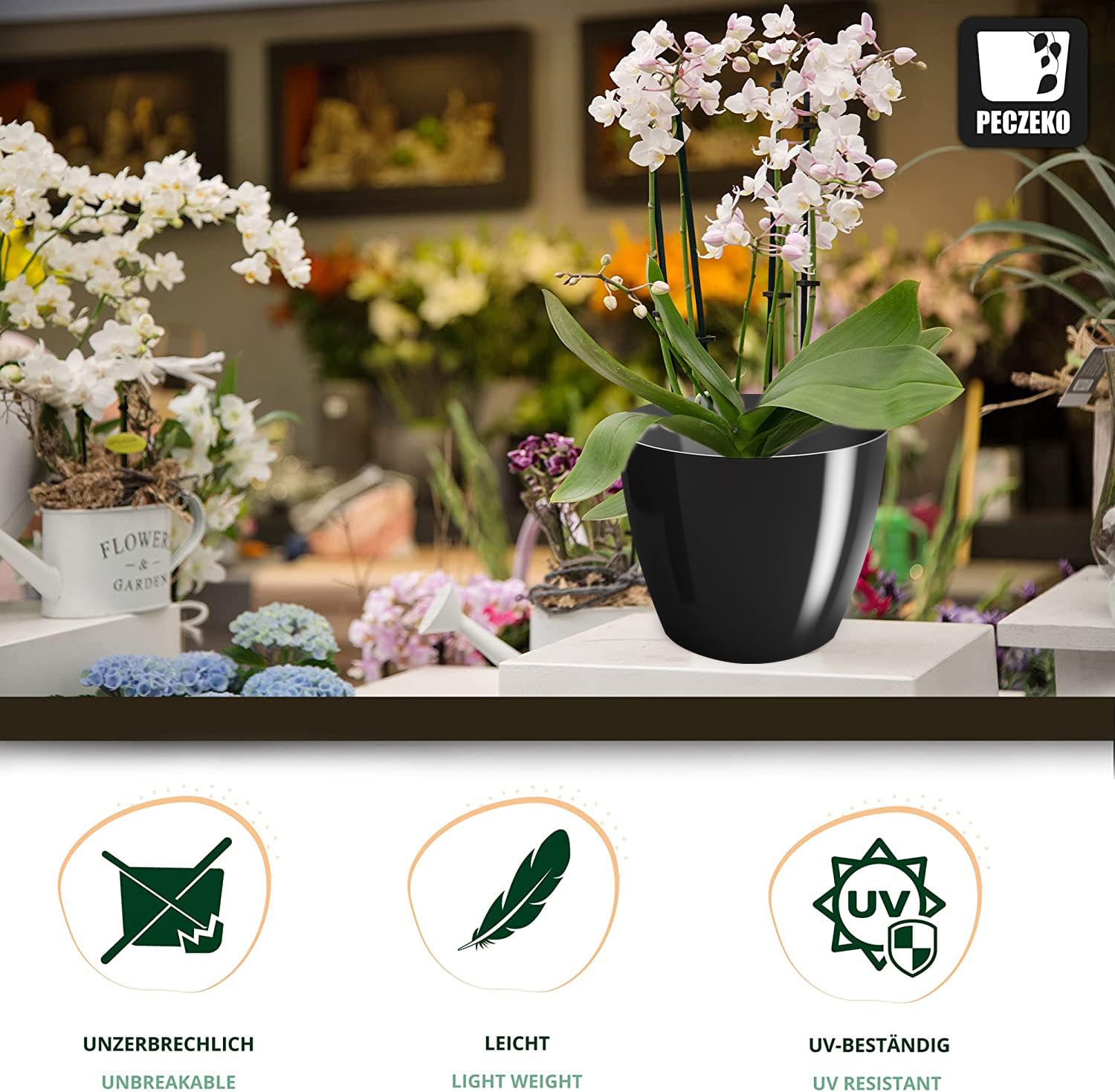Macetas Brillantes Macetas Decorativas Hierbas Macetas Redondas de plástico duraderas y Ligeras para salón, Comedor, Cocina, terraza, balcón Juego de 2 Piezas (Antracita, diámetro 16 cm) — view 97