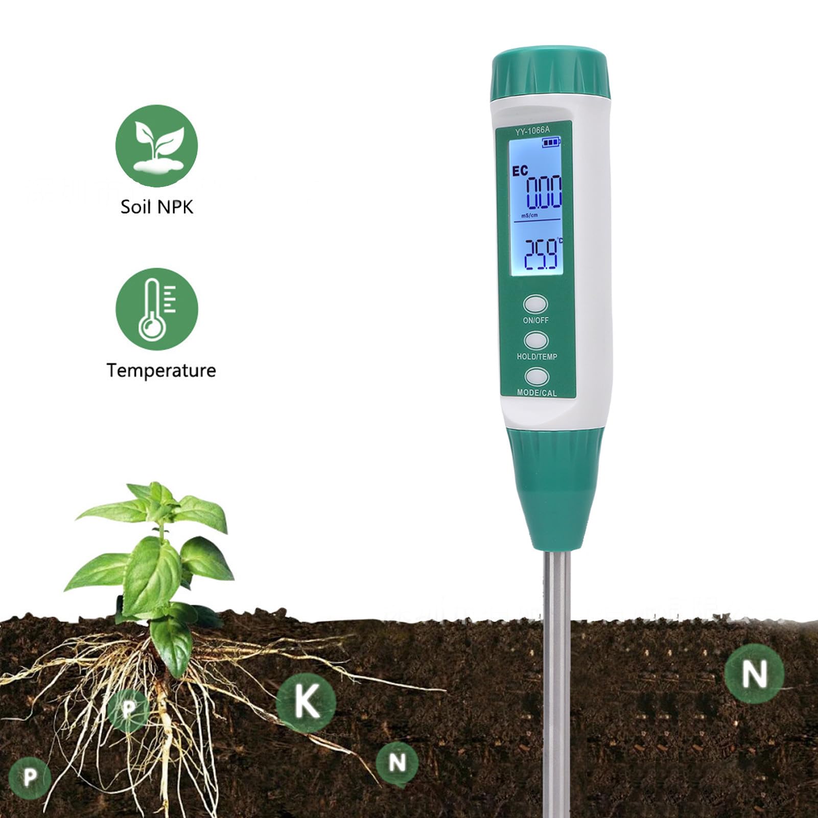 Bodenfeuchtigkeitsmesser, Tragbarer Bodendetektor für PH, Pflanzentemperatur, Sonnenlicht mit Hintergrundbeleuchtung und LCD -Display, Testmesser für Garten, Rasen