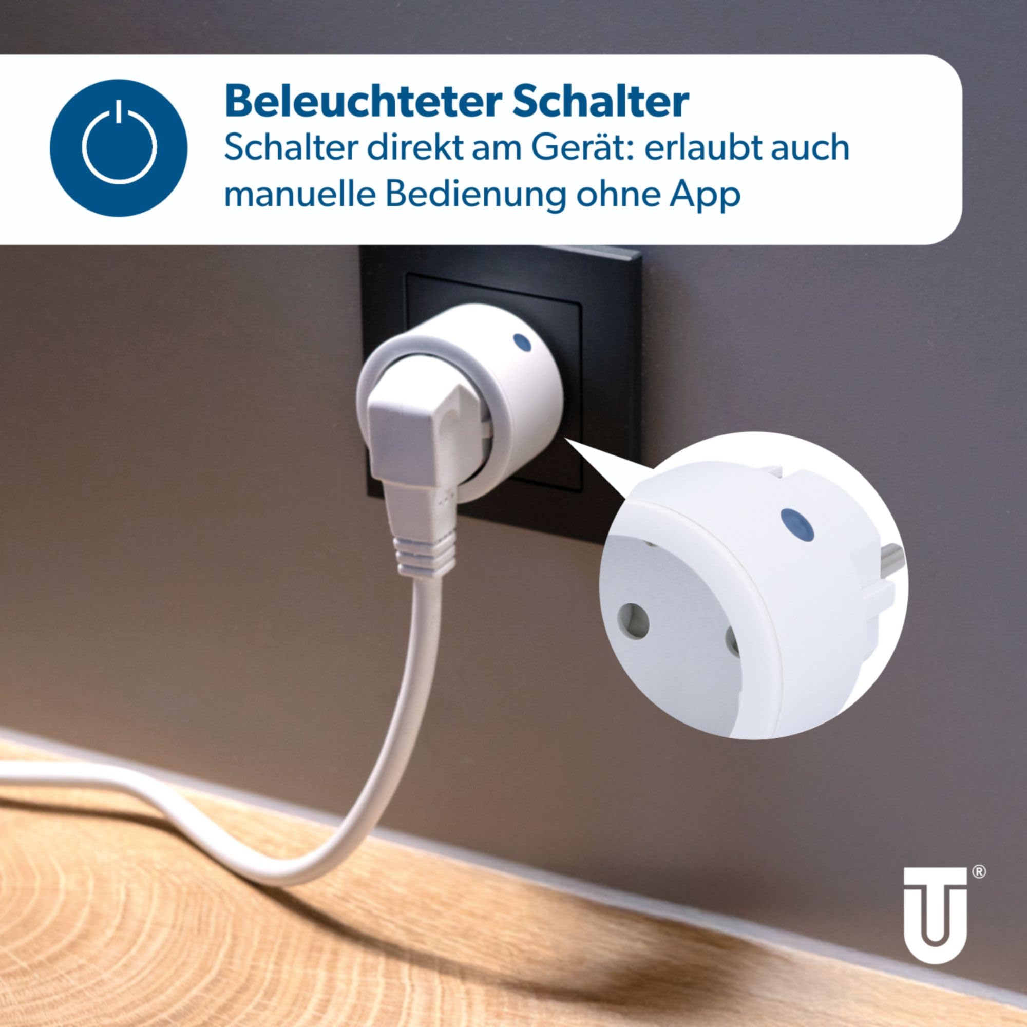 UNITEC - Adattatore Wi-Fi, presa intelligente WLAN, con timer e temporizzatore, Design Award 2021