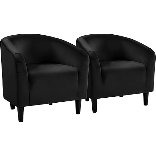 Yaheetech Black Accent Chairs Set of 2, Cozy Velvet Barrel Chair, Modern Club Chair with Soft Padde, Vanity Chair for Living Room/Bedroom/Waiting Room Reception Room, Matte Black