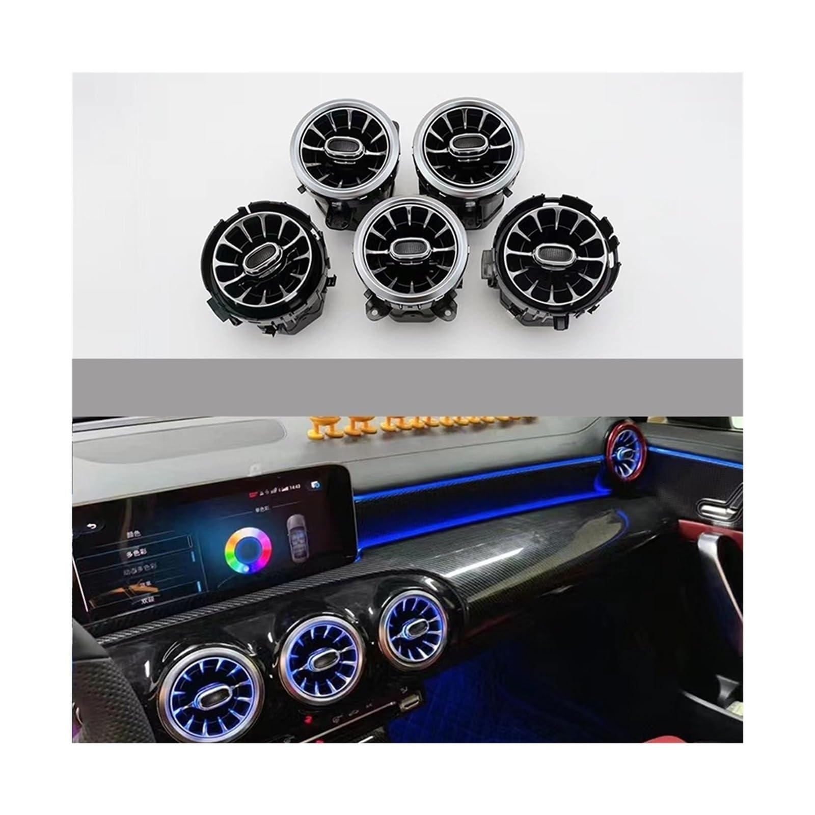 64 Color Colorful Luminous Front Air Outlet Lossless Replacement Installation Compatible with Mercedes Benz A-Class W177 19-22 Models