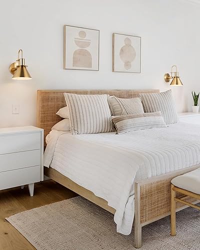 Miniatura 6 de WILON Juego de dos apliques de pared dorados para interiores con base E26, lámpara de pared industrial de cuello de cisne de granero, lámpara de