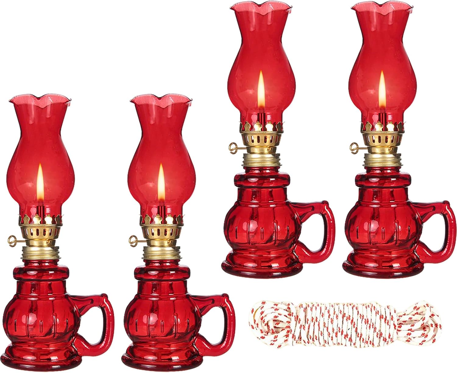 4PCS Red Chamber Oil Lamp Glass Kerosene Oil Lamps, Vintage Oil Lamps for Indoor, Home Lighting Hurricane Lamp Clear Kerosene Lamp Lantern, Oil Lantern for Tabletop Decor Clear Lamp