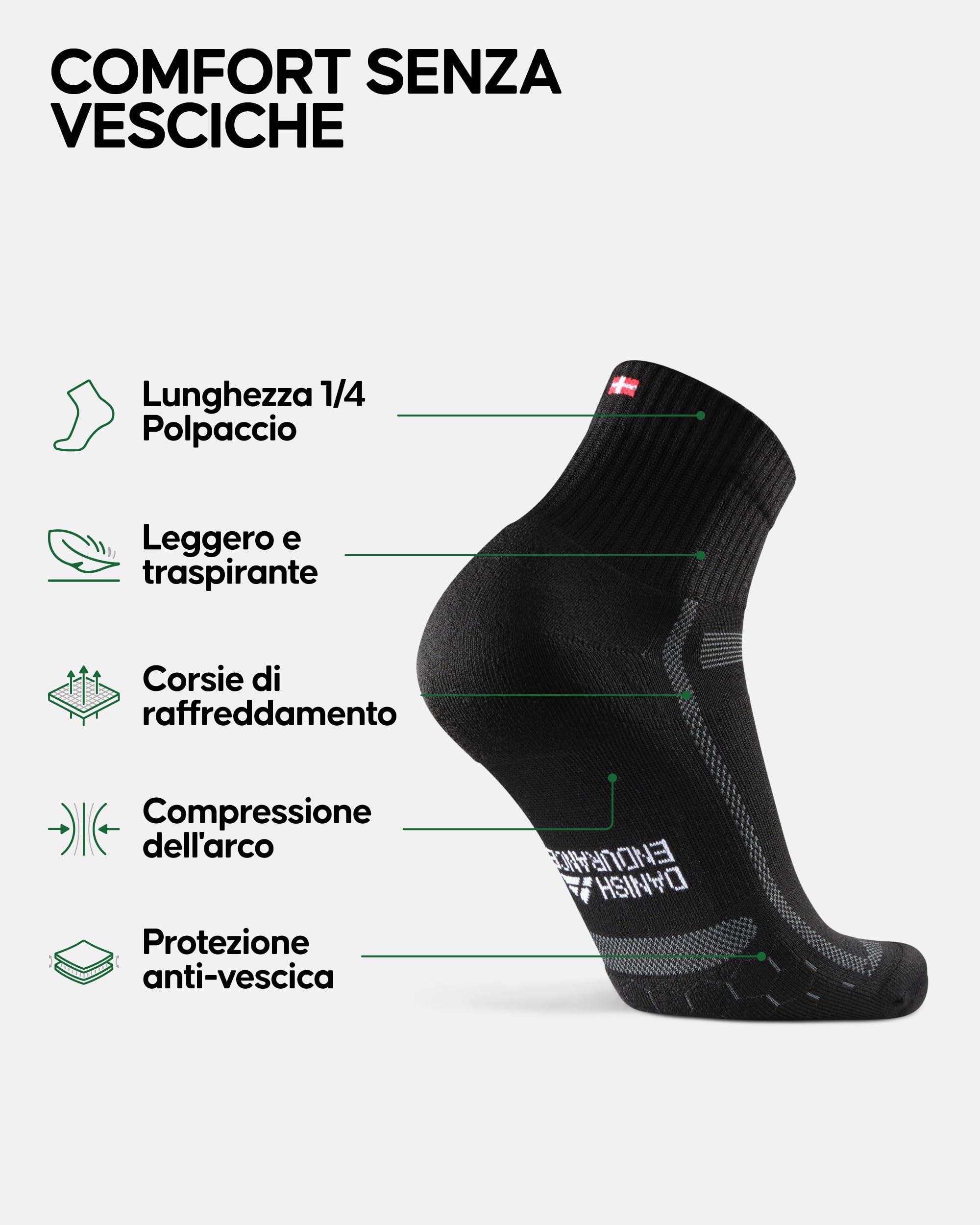 DANISH ENDURANCE Calze Uomo Running, Calzini Antiscivolo da Corsa, Anti-Vesciche, Calze per Trail Running, Trekking & Sport, Unisex, 3 & 5 Paia