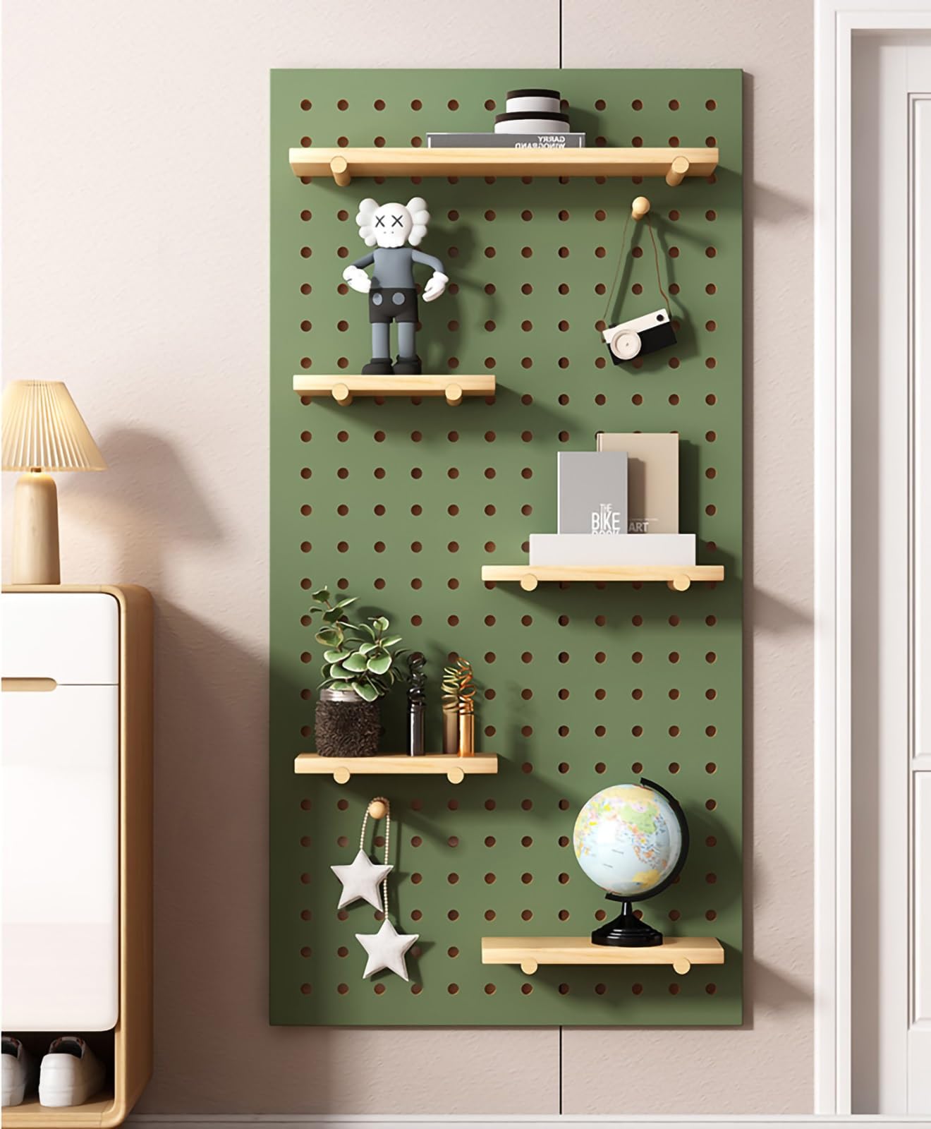 Stecktafel aus Holz, Stecktafel-Wandhalterung, Display-Stecktafel, Holz-Garage, Stecktafel-Wand-Organizer, Stecktafel-Panel-Kit, Installationszubehör für Küche, Wohnzimmer, Büro (grün, 60 x