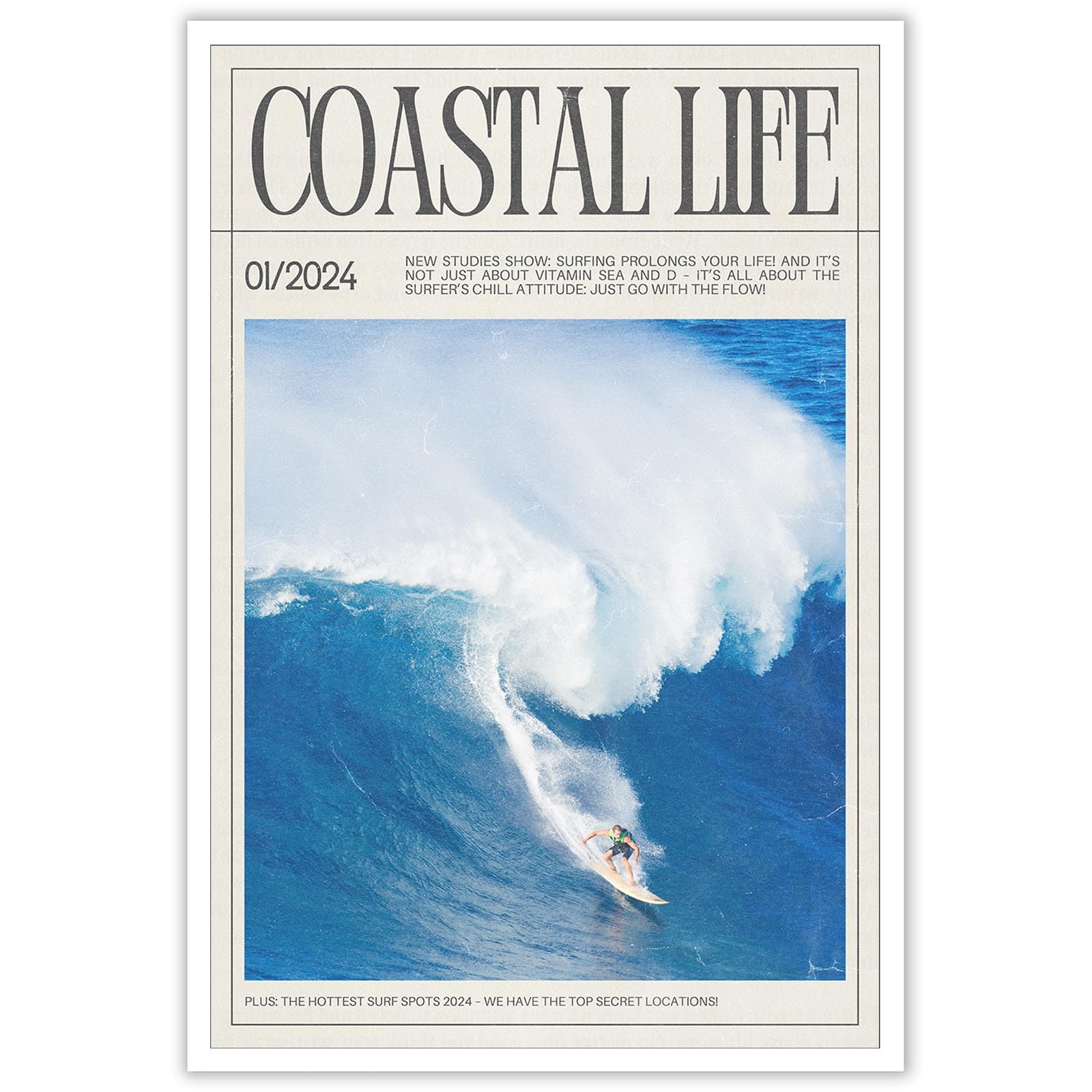 Bittiler Retro Surfing Newspaper Poster Summer Coastal Life Magazine Wall Art Surfing Enthusiasts Ocean Tropical Seascape Prints Painting For Home Bedroom Dorm Wall Decor 12x16in Unframed