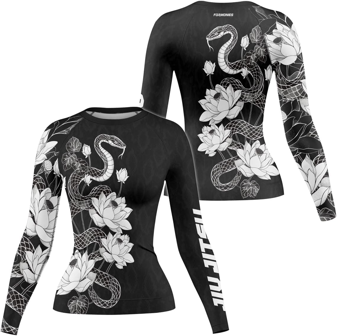 FORMONIES Snake Print Rash Guard for Women – Compression Top for BJJ MMA No-Gi Jiu Jitsu & Fitness