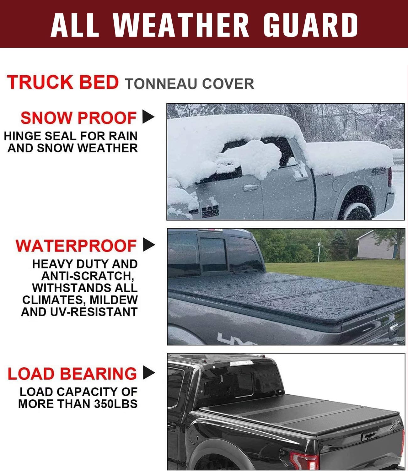 Kikito HTL Truck Bed Tonneau Cover Compatible with 2015-2025 Ford F150 with 6.5ft Bed (79") Truck Bed w/Track System Low-Profile Style FRP Hard Folding Truck Cover No-Drill 100%