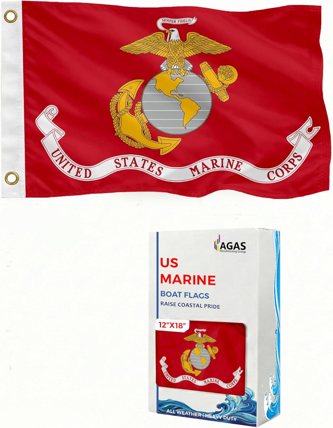 AGAS US Marine Corps Flag 2x3 Ft – Printed Durable Polyester Military Flag – Indoor/Outdoor Patriotic U.S. Flag for Home, Office, Wall or Display