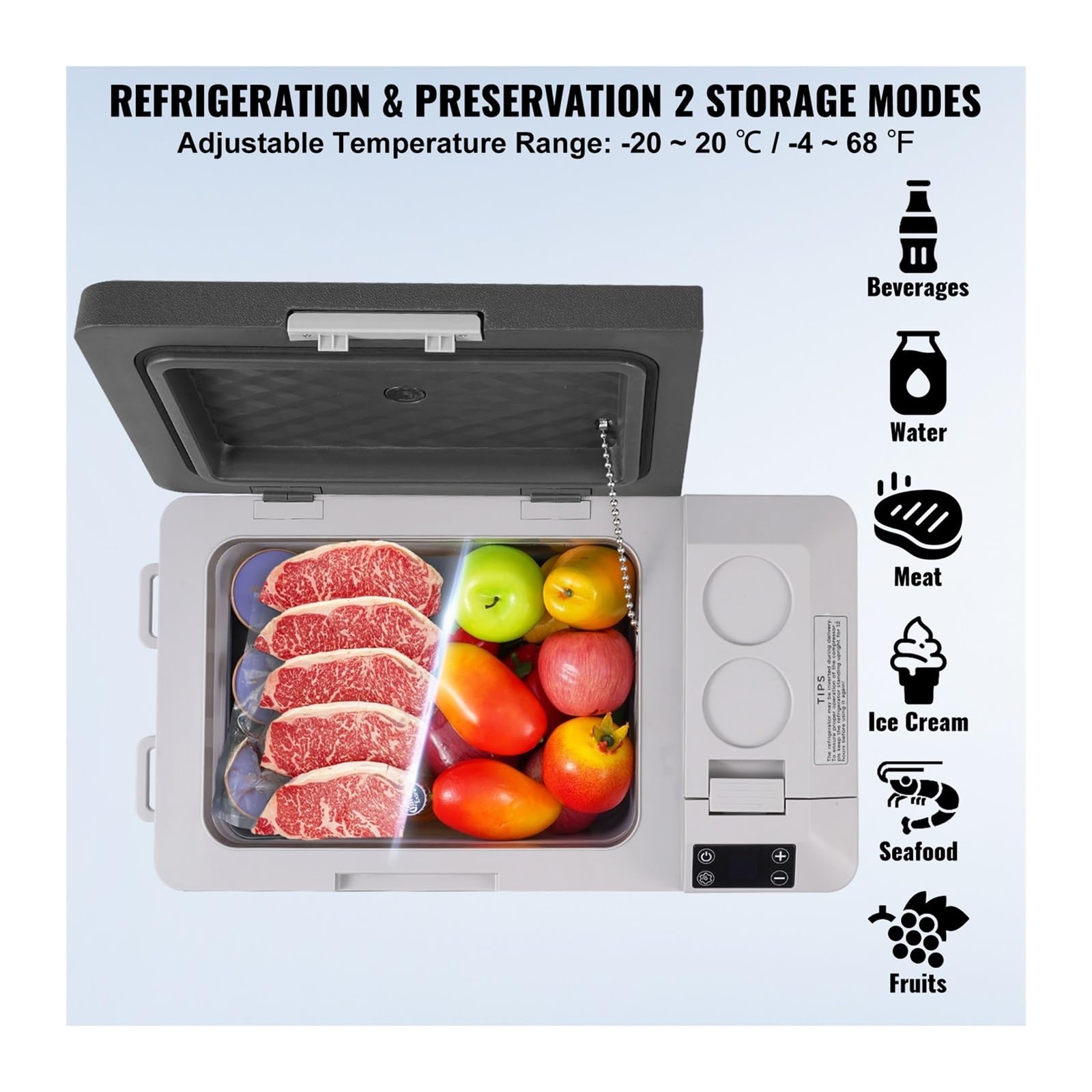 Refrigerador portátil for Coche de 12 voltios, refrigerador de una Sola Zona, congelador portátil, Temperatura Ajustable.
