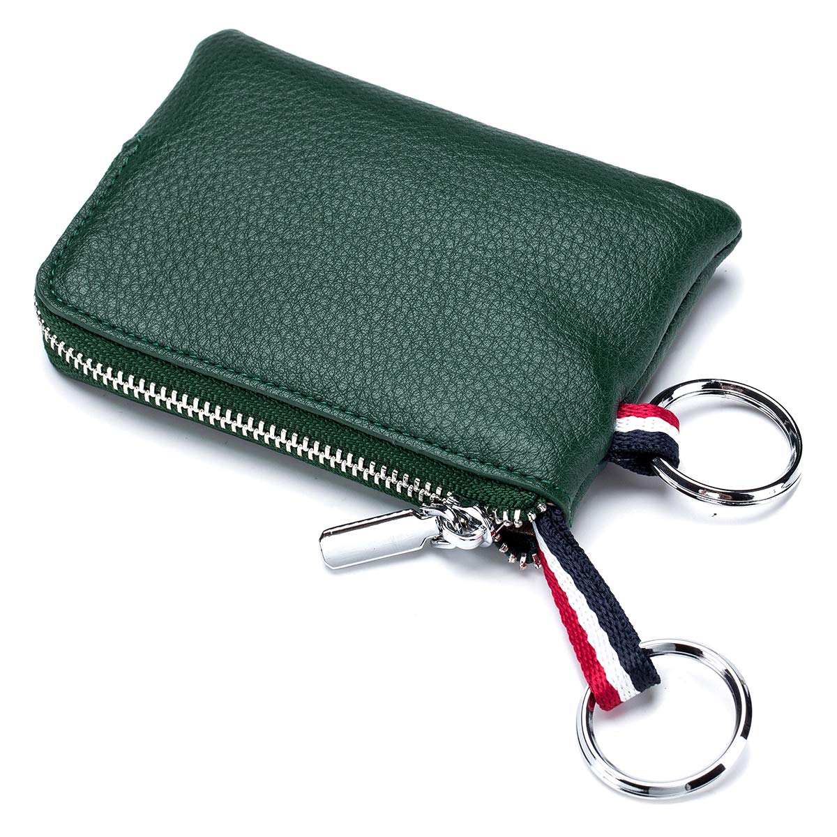 imeetu Leather Coin Purse Wallet, Mini Dual Keyrings Change Pouch Card Holder for Men Women (Dark green, standard)