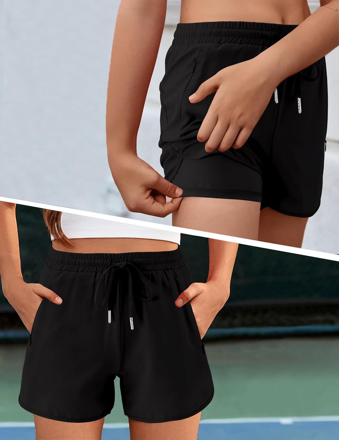 Girls High Waist Running Shorts Quick Dry Athletic Workout Soccer Basketball Shorts with Mesh Liner Zipper Pockets