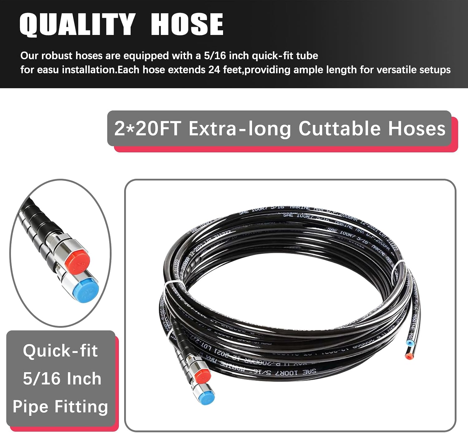 Hydraulic Steering Kit for 90HP Outboard Motors, Marine Boat Hydraulic Steering System, 20ft Hose with Pump & Cylinder (No Helm), Marine-Grade Steering System Boats