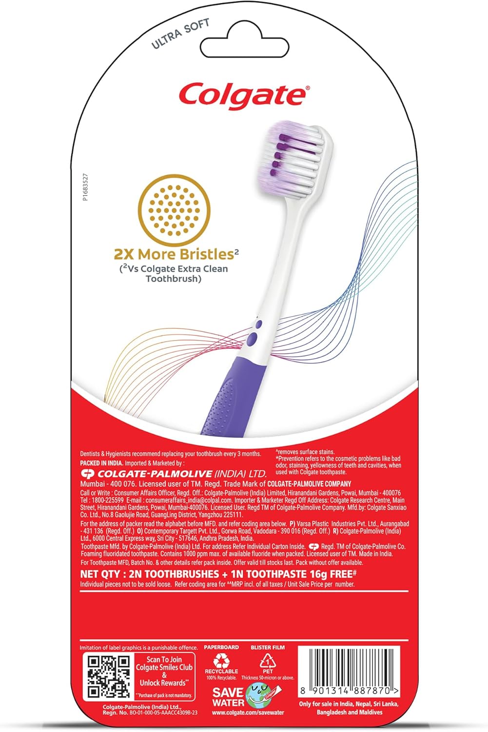 Colgate Toothbrush Total (2pcs) | Ultra Soft Brush Toothbrush for Adults with Total Advanced Health Toothpaste 20g | Tooth Brush Combo Pack Offer