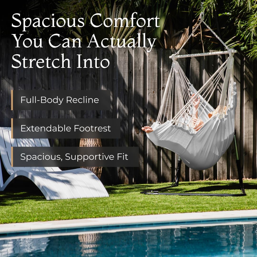 Hanging Hammock Chair Swing - Hammock Swing Chair with Foot Rest - Indoor/Outdoor Hanging Chair - Quick & Easy Setup with Durable Hardware – Spacious Full Body Support – Holds 440 Lbs - Image 2