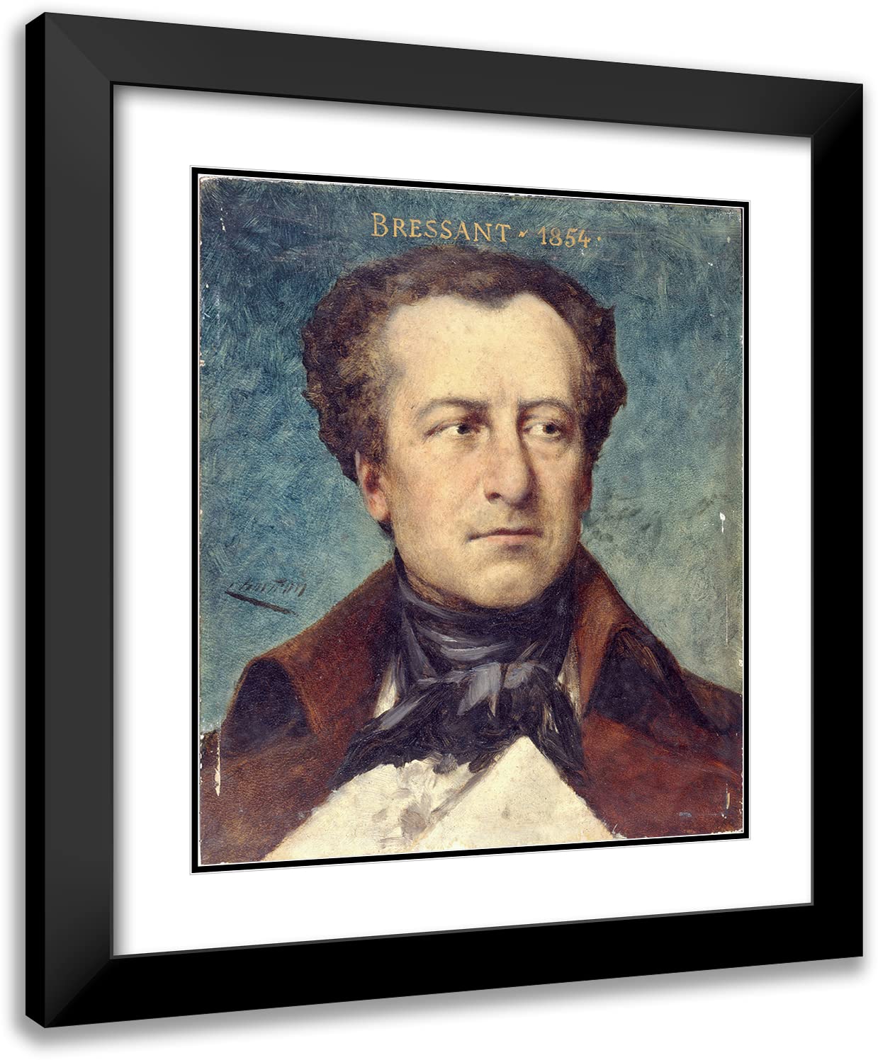ArtDirect Théobald Chartran 15x17 Black Modern Frame and Double Matted Museum Art Print Titled - Portrait of Jean-Baptiste Bressant (1815-1886), Member of the Comedie-Francaise (1885)