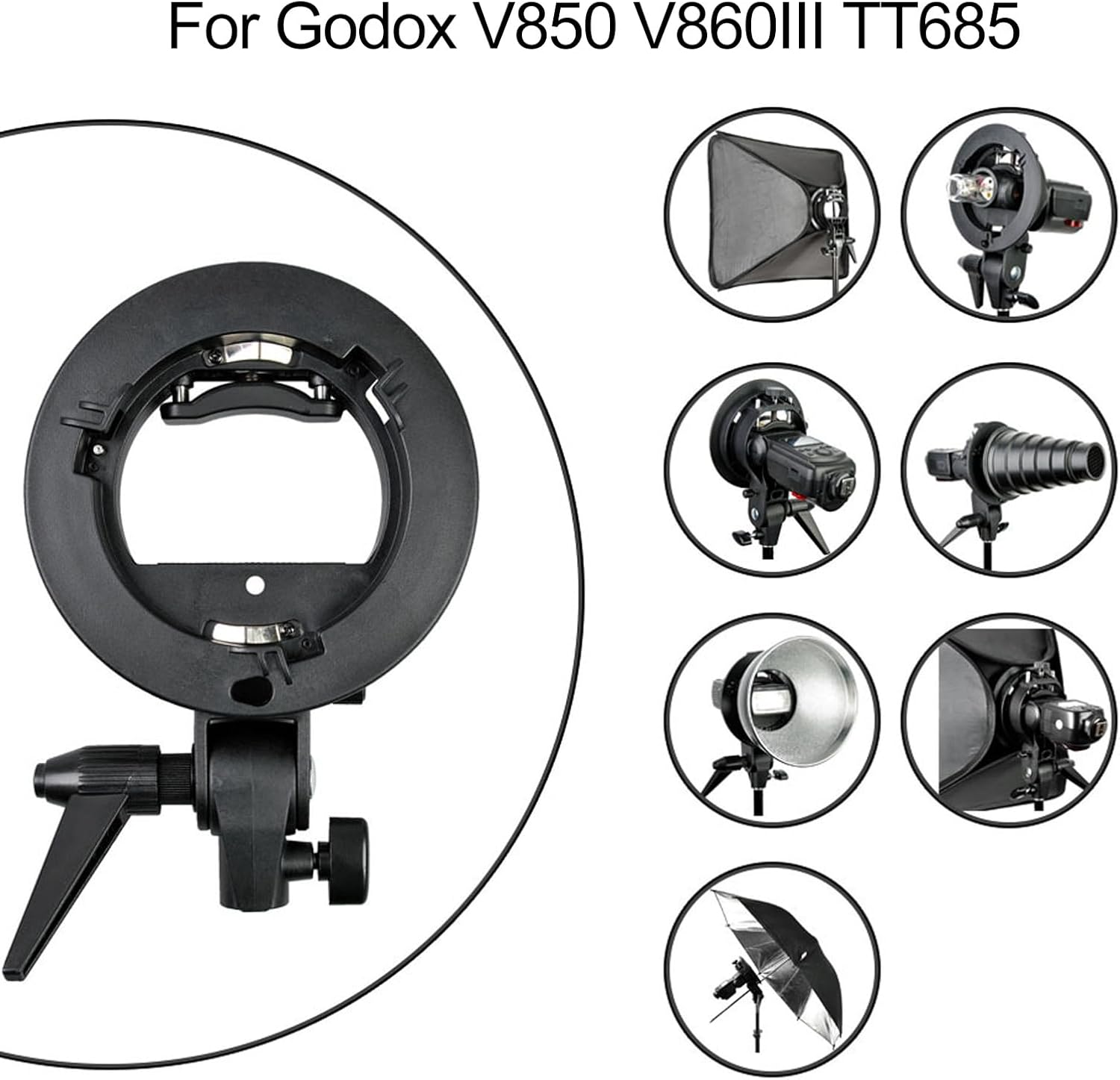 Camera Flash Bracket for Godox V850 V860III TT685, for Bowens S Type Mount, Adjustable Knob, S Type Bracket Updated Version for Bowens Mount Holder