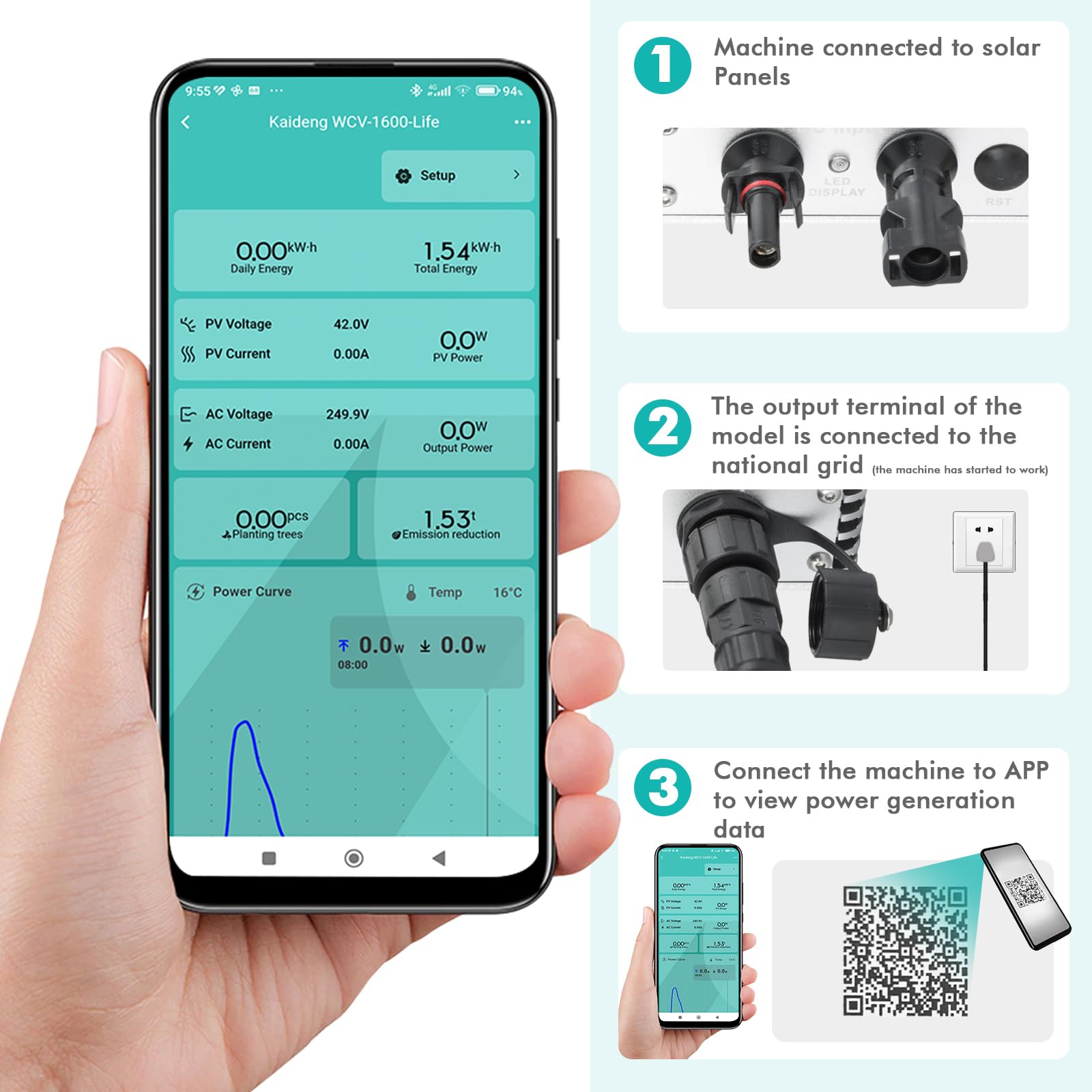 DEWIN Micro Inverter,300W Grid Tie Inverter 220V Convertisseur De Raccordement Au Réseau Micro-onduleur Solaire MPPT Avec Système De Surveillance De Téléphone Portable WiFi