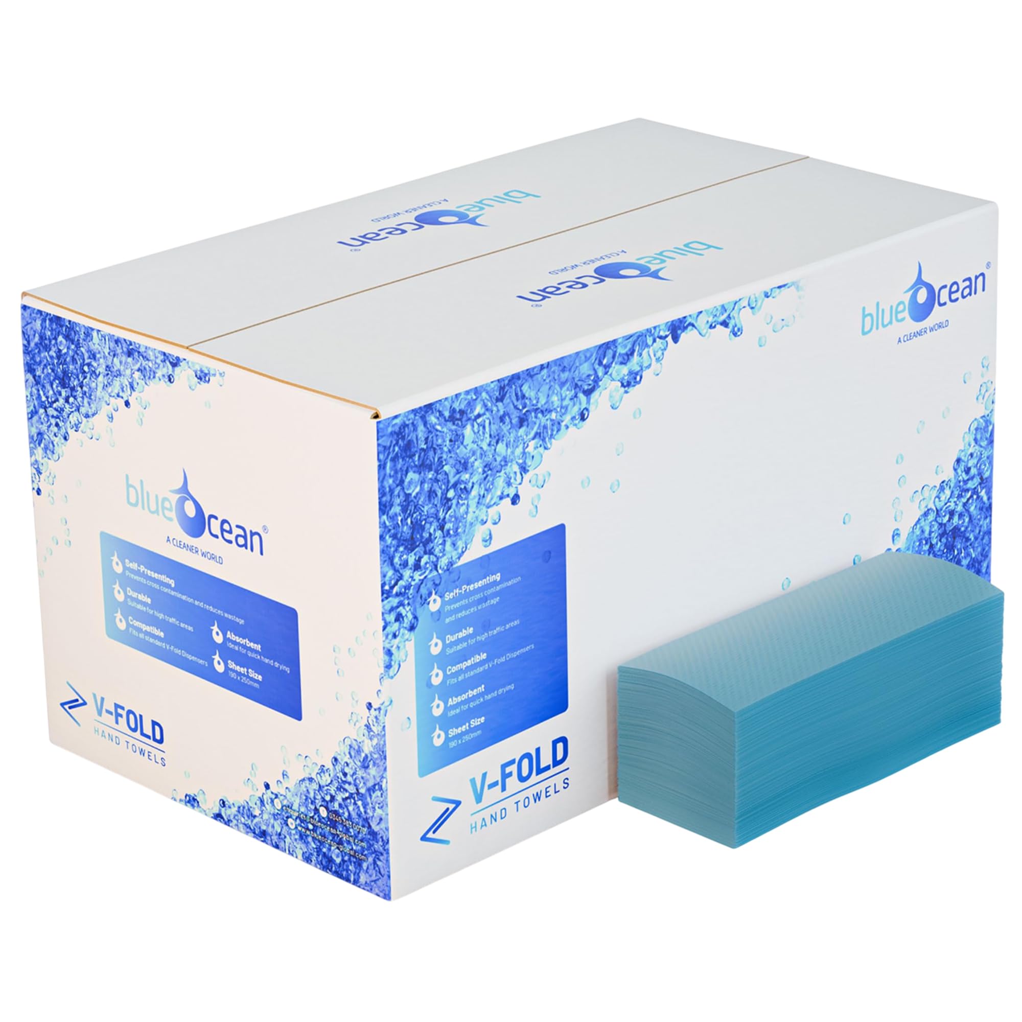 BLUEOCEAN V Fold Paper Towels (1 Ply) | Interfold Blue Hand Towel (3600 Sheets) - Recycled, Strong & Super Absorbent Disposable Hand Towels for Bathrooms, Catering, Cleaning & Hand Drying